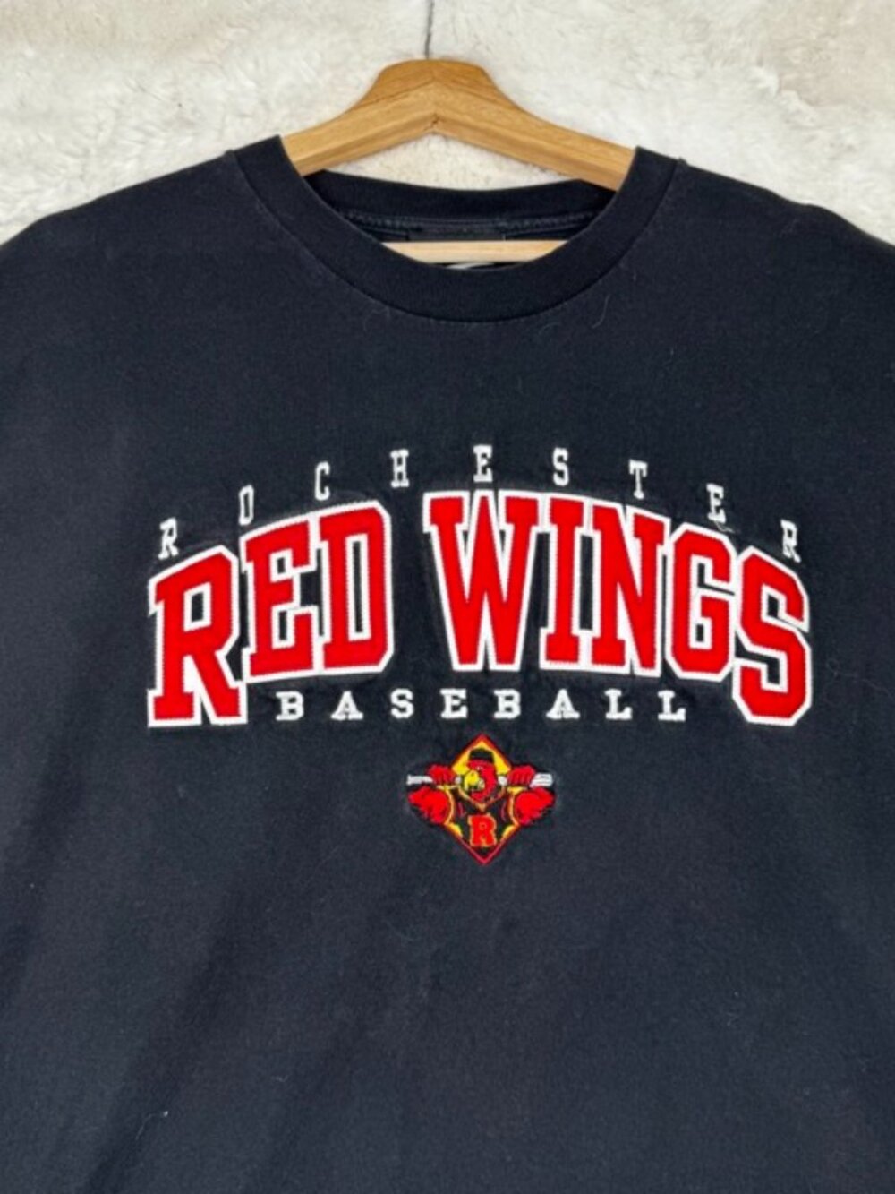 Vintage Rochester Red Wings Baseball Shirt Adult XL Embroidered Black Red